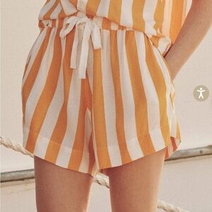 THE‎ GREAT. Striped Orange and White Women's Shorts